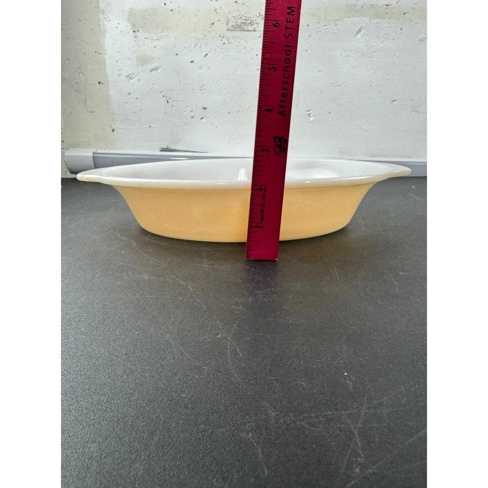 Vintage Fire King Divided Serving Dish Yellow Orange Opalescent Oval Casserole